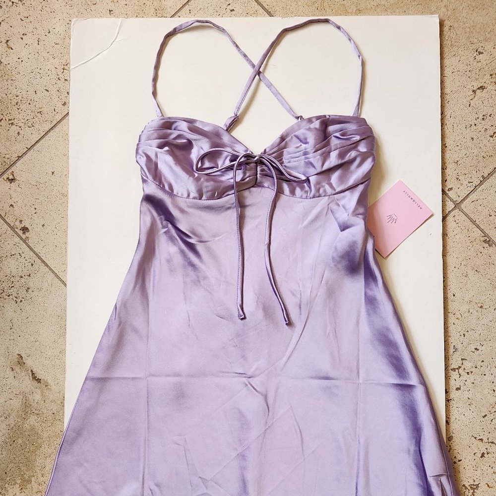 Hello Molly - ALL THE GORG GIRLS SATIN MINI DRESS LILAC - Size Medium